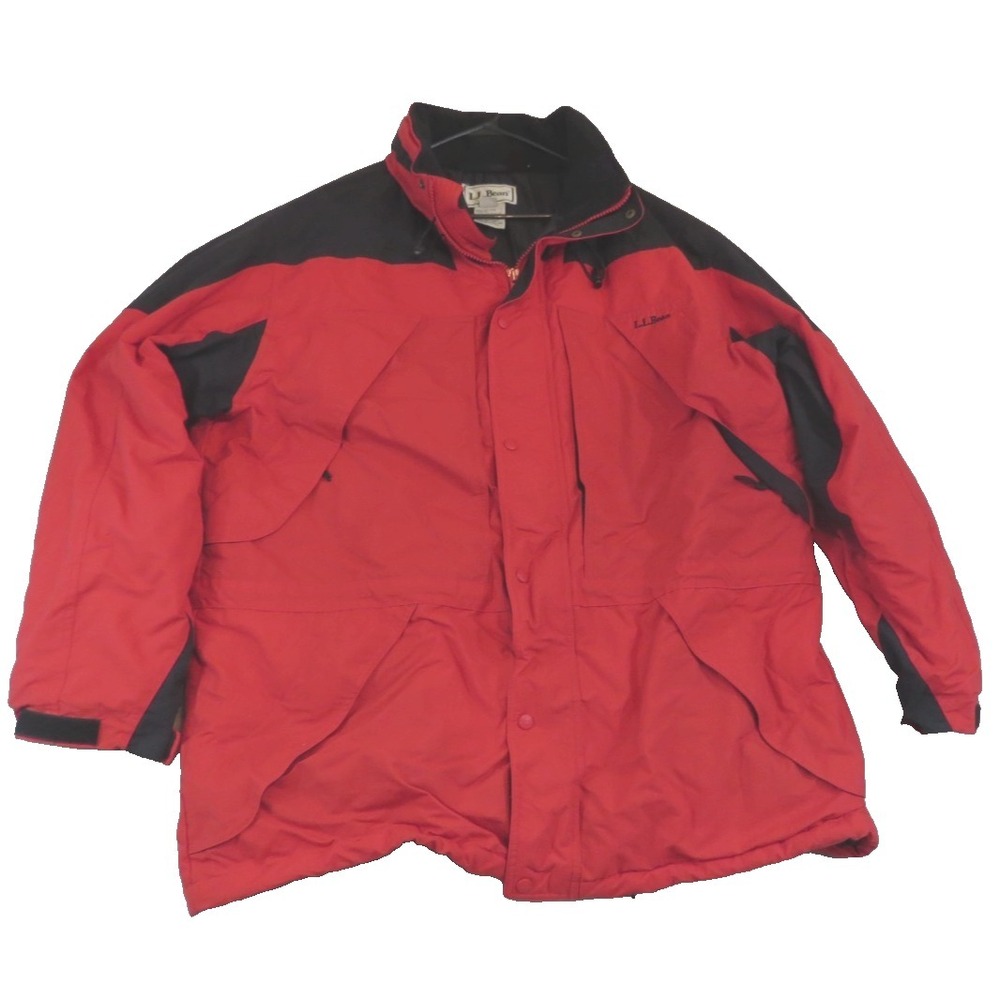 VTG LL Bean Parka Jacket Mens 2XL Tall Red Black Colorblock Winter Coat No Flaws
